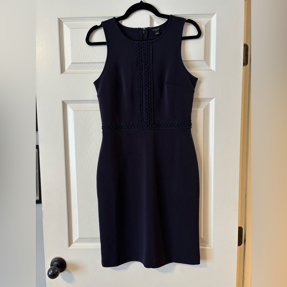 Ann Taylor Navy Midi Dress with Lace Detail Size 4P